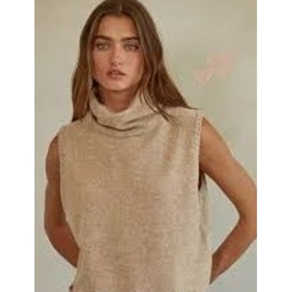 Banana Republic Silk Blend Sleeveless Cowl Neck Sweater Tan Beige Large Stretch